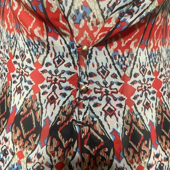 Sans Souci women's S semi sheer sleeveless artsy boho print button back top GUC - Picture 4 of 7